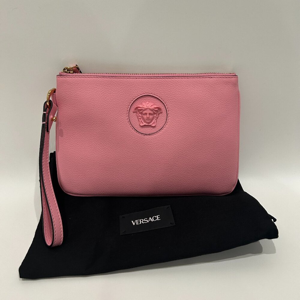 NEW Versace Medusa Monochrome Head Pink Clutch